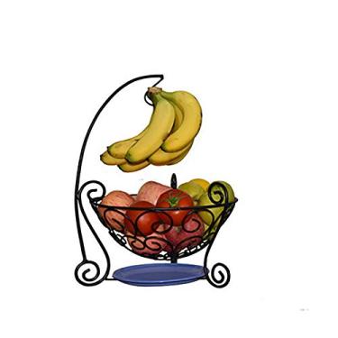 Imagem de Yajun Suporte de cesta de frutas banana gancho tigela de legumes suporte de armazenamento criativo moda escorredor cesta de talheres para sala de estar, preto