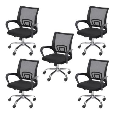 Imagem de Conjunto 5 Cadeiras de Escritório com Rodizios Baixa Tok OR Design Preto