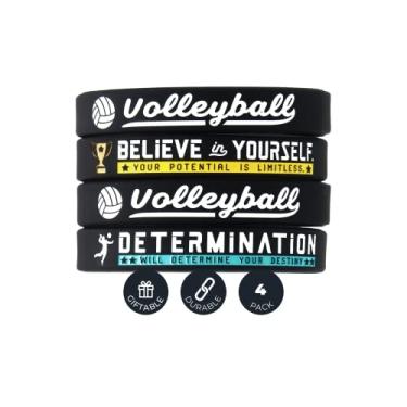 Imagem de (Pacote com 4) Pulseiras de silicone de voleibol com citações motivacionais esportivas – Conjunto de 4 pulseiras inspiradoras de borracha de silicone – presentes de voleibol unissex acessórios de joias para meninos meninas homens mulheres