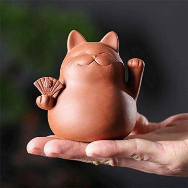 Imagem de EatingBiting Chá Zisha Chinês Pet Maneki Neko Lucky Wealth Rico Gato Chá Pet Argila Roxa Artesanal para Kungfu Presente Água Bandeja de Chá Acessórios Bandeja de Chá Artesanal para Amantes de Chá Oolong Decoração de Casa