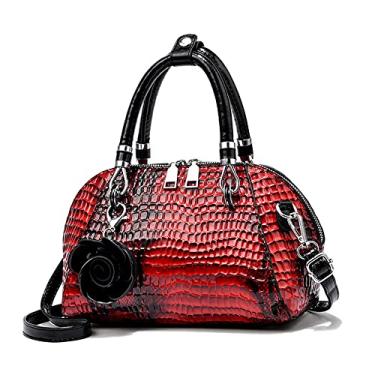 Imagem de Bolsa de mão feminina com alça superior de couro médio bolsas transversais femininas retrô com zíper, Vermelho