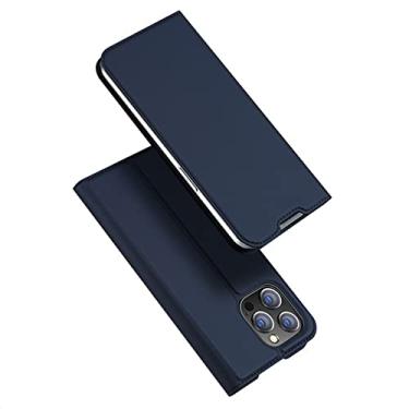 Imagem de DENSUL Capa tipo carteira para iPhone 14/14 Pro/14 Plus/14 Pro Max, capa fina com suporte para cartão de adsorção magnética capa de couro TPU bumper à prova de choque, azul, 14 pro max 6,7 polegadas