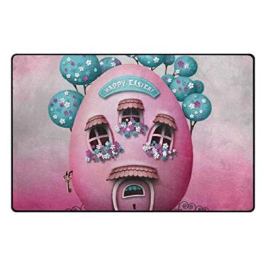 Imagem de My Little Nest Tapete de área páscoa rosa ovo casa leve antiderrapante tapete macio 91 cm x 12 cm, esponja de memória interior decoração externa tapete para entrada sala de estar quarto escritório cozinha corredor