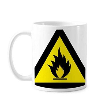 Imagem de Símbolo de aviso amarelo preto fogo triângulo caneca cerâmica xícara de café porcelana louça