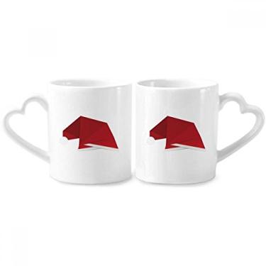 Imagem de Chapéu de Natal abstrato vermelho origami casal porcelana conjunto de canecas de cerâmica para amantes de coração