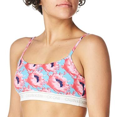 Imagem de Calvin Klein Sutiã feminino CK One de algodão sem forro, Smoothie rosa com estampa floral Prosper, P