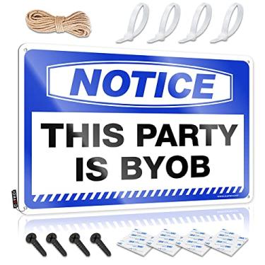 Imagem de CakJuice Placas engraçadas de casa aviso esta festa é BYOB placa de lata placa de lata placa de aviso engraçado sinal de lata (tamanho: 30X40cm)