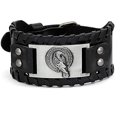 Imagem de XLTFZY Pulseiras Viking masculinas femininas pulseira vintage nórdica exclusiva amuleto pulseiras fivela ajustável couro pagão joias de talismã/D