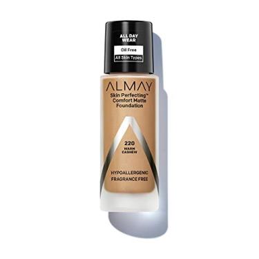 Imagem de Almay Maquiagem líquida Skin Perfecting Comfort Matte Base, hipoalergênica, sem crueldade e sem fragrância, testada por dermatologistas, caju quente 220, 30 ml