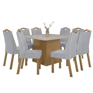 Imagem de Mesa De Jantar Nevada Plus 130X130 Com 8 Cadeiras Vênus Amêndoa/Off Wh