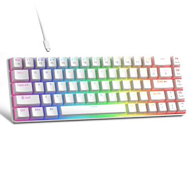 Imagem de MageGee Teclado portátil 60% mecânico para jogos, interruptor vermelho, teclas PBT Pudim, RGB retroiluminado, compacto, 68 teclas, mini teclado de escritório com fio para Windows Laptop PC - Branco