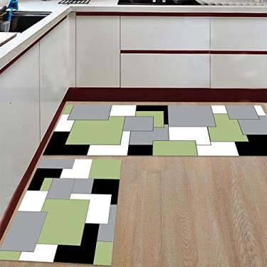 Imagem de Tapete de cozinha corredor, cor abstrata verde cinza preto arte moderna antiderrapante tapete de corredor tapete de porta tapete para lavanderia quarto banheiro conjunto de 2