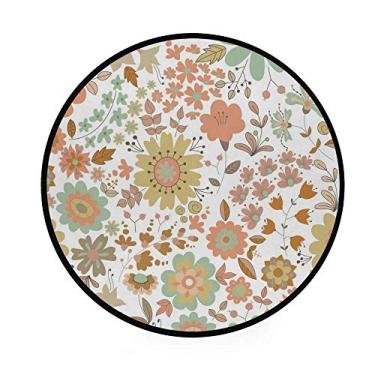 Imagem de Tapete redondo para banheiro, tapete antiderrapante, macio, lavável à máquina, padrão de flores, tapete colorido para capachos, diâmetro 92 cm