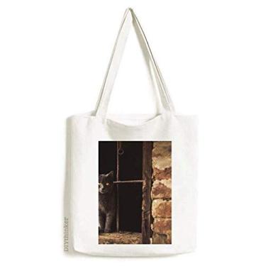 Imagem de Sacola de lona com foto de gato de canto de animal bolsa de compras casual