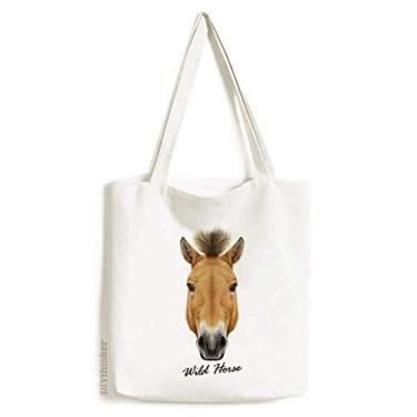 Imagem de Bolsa de lona marrom forte de cavalo selvagem bolsa de compras casual bolsa de compras