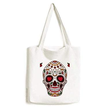 Imagem de Flower Cirrus Eyes White Sugar Skull Tote Canvas Bag Shopping Satchel Casual Bolsa