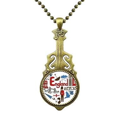 Imagem de DIYthinker Colar de coração da Inglaterra, bandeira nacional do Reino Unido, joia antiga com pingente de música