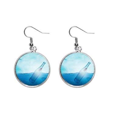 Imagem de Garrafa de vidro oceano ciência natureza brinco pendente prata joia feminina