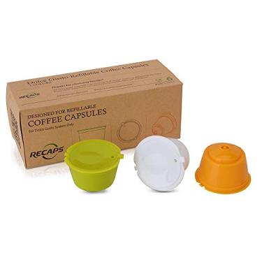 Imagem de RECAPS Cápsulas de café reutilizáveis recarregáveis compatíveis com as cafeteiras Dolce Gusto Brewers pacote com 3 (amarelo verde branco)