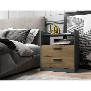 Imagem de Mesa Cabeceira MDF 2 Gavetas Veneto Cinza/Olmo Italiano