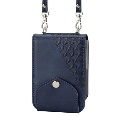 Imagem de HAZARA Capa carteira para Samsung Galaxy Z Flip 5, capa com compartimento para cartão, capa transversal de couro com cordão destacável para meninas e mulheres, azul