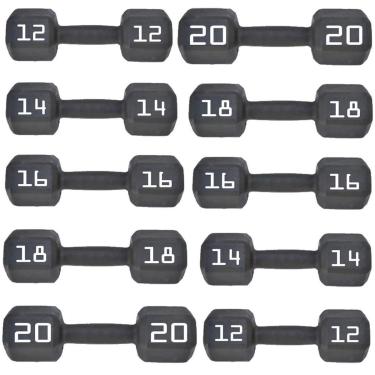 Imagem de Kit 160kg Dumbbell Sextavado Texturizado Par 12kg a 20kg Rythmoon-Unissex