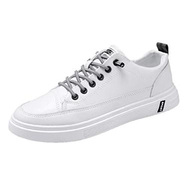 Imagem de Tênis masculino de couro respirável casual masculino baixo casual cano baixo com cadarço mules tênis ortopédico de caminhada (branco, 10)