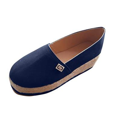 Imagem de Sandálias de plataforma para sapatos femininos chinelos de dedo do pé salto deslizante feminino multicolorido sandálias plataforma casuais femininas anabelas (azul escuro, 35-7)