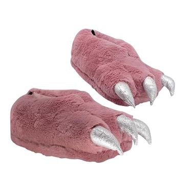 Imagem de Pantufa 3D Pata De Dinossauro T-Rex Fashion Rosa Garra Prateada Desenho:Dinossauro;Tamanho:G;Cor:Rosa