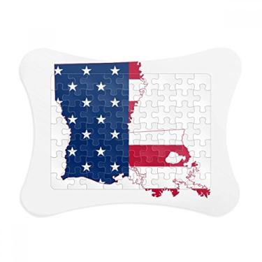 Imagem de Louisiana USA Mapa Estrelas e Listras Bandeira Enigma Moldura Decoração Quebra-cabeça Enfeite