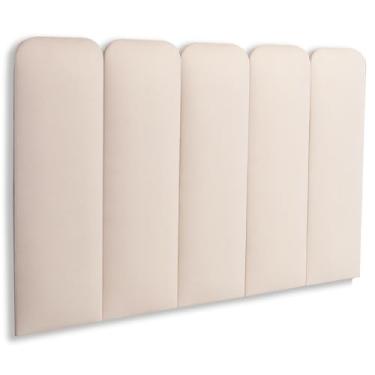 Imagem de Cabeceira Solteiro Estofada de Colar na Parede Kit 5 Placas Modelo Arredondada - SUEDE Creme/Off White