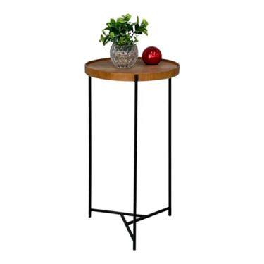 Imagem de Mesa Apoio Canto Lateral Sala Estar Sofá Pequena Mesinha Quarto Centro Industrial Cor:Tampo Madeirado Ferragem Preta