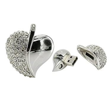 Imagem de Pen Drive USB em forma de coração de 16 GB, unidades USB cartão de memória, pen drive USB 2.0 disco de armazenamento de data, disco de pular, pen drive USB (prata)