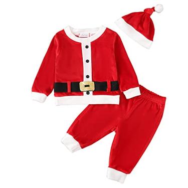 Imagem de Roupa de Papai Noel bebê recém-nascido menino menina roupas de Natal camiseta de veludo calça longa com cauda longa (vermelho, 6-12 meses)