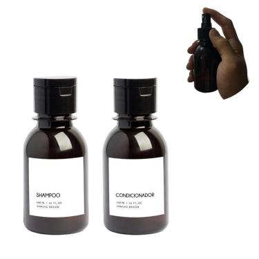 Imagem de Kit Frasco 100Ml Viagem Basic Âmbar Shampoo Condicionador