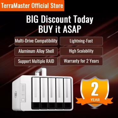 Imagem de TERRAMASTER-Gabinete de Disco Rígido Externo  Diskless Disk Storage  D5 Thunderbolt 3  Grau