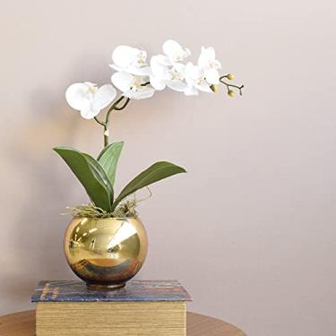 Imagem de Arranjo de Flor Artificial Orquídea Tigre de Silicone no Vaso de Vidro Dourado | Linha Permanente Formosinha