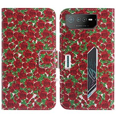 Imagem de TienJueShi Rosa Flower Fashion Stand TPU Silicone Book Stand Flip PU Leather Protector Phone Case para Asus ROG Phone 6D Ultimate 6.8" Capa Etui Wallet