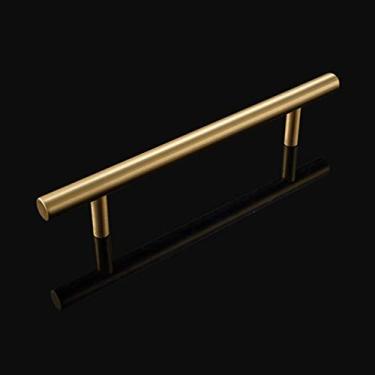 Imagem de T Puxador de porta de armário de móveis modernos, puxadores de armário de armário de bar de cozinha de latão puro, puxadores de gaveta de banheiro de mesa de cabeceira, dourado, com parafuso (centro