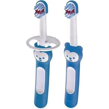 Imagem de MAM Baby Kit com 2 Escovas de Dentes Baby's Brush com Trava de Segurança para Crianças de 6+ Meses Com Cabo Ergonômico e Fácil de Segurar, Azul