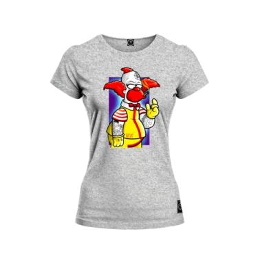 Imagem de Baby Look Estampada Algodão Premium Feminina T-Shirt Palhaço Bolado Cinza GG