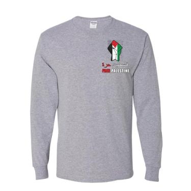 Imagem de wild custom apparel Bolso de bandeira Free Palestine Fist APENAS mangas compridas masculinas, Cinza mesclado, P