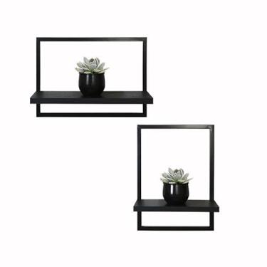 Imagem de Kit 2 Nicho Prateleira Quadro Retangular Horizontal e Vertical Base Preta