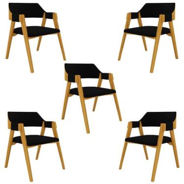 Imagem de Kit 5 Cadeiras Sala de Jantar e Jogos Carteados Madeira Maciça Poker Veludo Preto/Mel G42 - Gran Belo