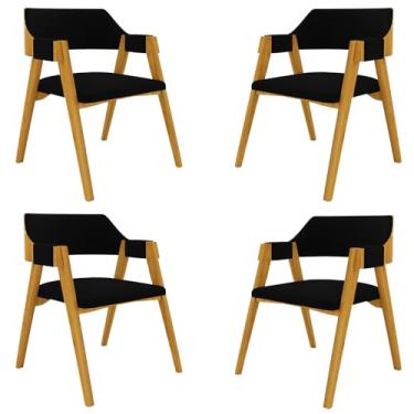 Imagem de Kit 4 Cadeiras Sala de Jantar e Jogos Carteados Madeira Maciça Poker Veludo Preto/Mel G42 - Gran Belo