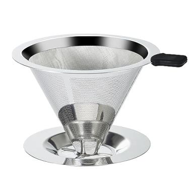 Imagem de Filtro de café sem papel, gotejamento lento, máquina de café de aço inoxidável de malha dupla para filtro de cone de fermentação única, coador de malha fina de cone integrado (5 a 6 xícaras)