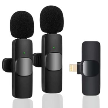 Imagem de Microfone Lapela sem Fio Duplo Profissional, Compativel com Iphone, Android, Tablet, Microfone de gravação condensador omnidirecional sem fio para entrevista, vídeo, podcast, vlog, YouTube