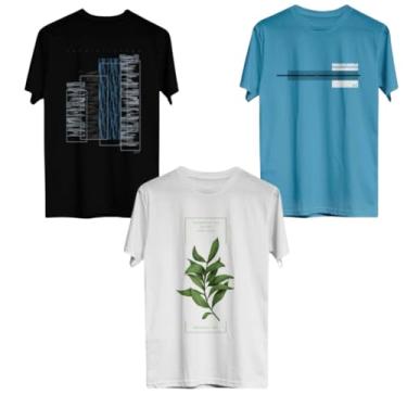 Imagem de kit 3 camisetas masculinas em malha de altissima qualidade. Estampas modernas (BR, Alfa, P, Regular, 3, Sortidas)
