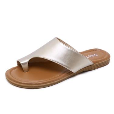 Imagem de Sandálias femininas leves, sandálias de couro tanga para caminhadas femininas, sandálias ortopédicas planas para mulheres, com suporte de arco para aliviar a dor nos pés (Color : Silver, Size : 37 E