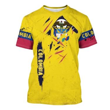 Imagem de BJU Camiseta com bandeira da Colômbia, estampada, estampada, gola redonda, manga curta, casual, unissex, Amarelo 02, M